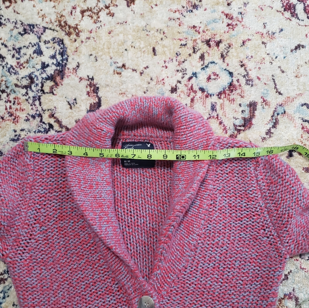 American Eagle Cardigan Medium Purple Pink Retro With Pockets - Picture 9 of 11